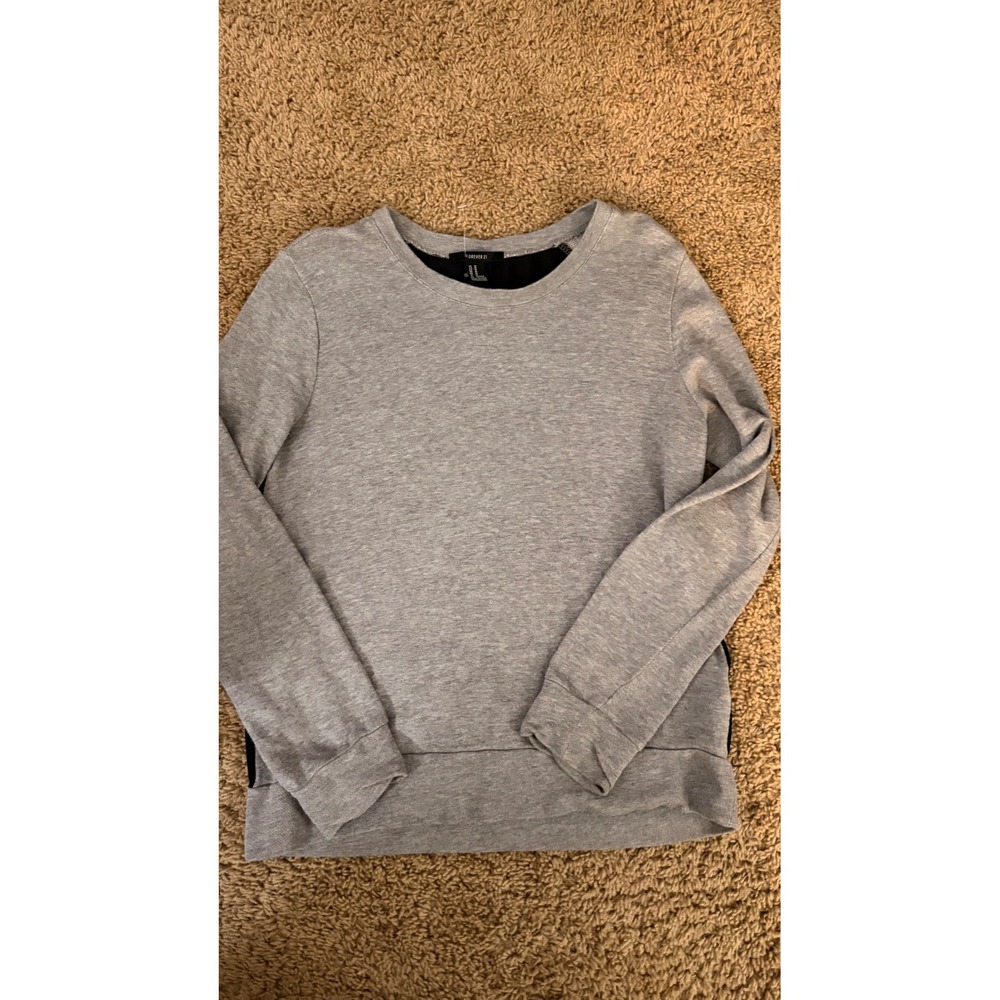 Forever 21 Gray Black Sheer Back Long Sleeve Crewneck Top Medium Minimalist